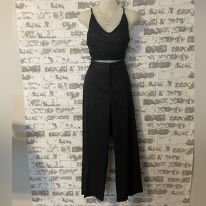 Antonio Melani Black Linen Blend Wide Leg Crop Pants Size 14